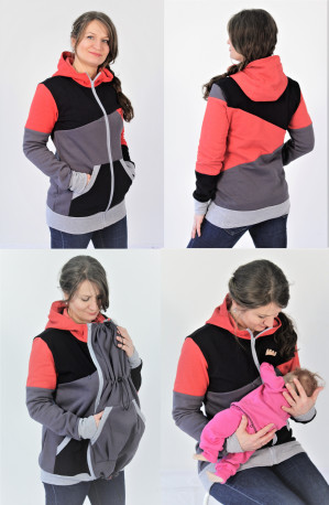 100% Baumwolle - 3in1 Hoodie: Stillen, Tragen, Normal - Mehrfarbig