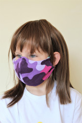 DĚTSKÁ ROUŠKA - Trojitá s kapsou na filtr s drátkem - fialový maskáč