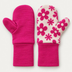 Merino palčáky dvojité oboustranné · 2–4 roky · fuchsiový lem / růžové květy na smetaně