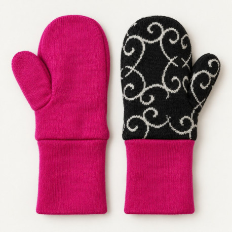 Merino palčáky dvojité oboustranné · 1–2 roky · fuchsiový lem / filigrán v černé
