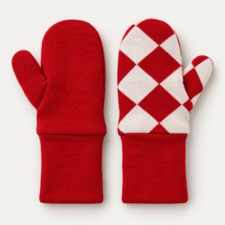 Merino palčáky dvojité oboustranné · 1–2 roky · červený lem / červené káro